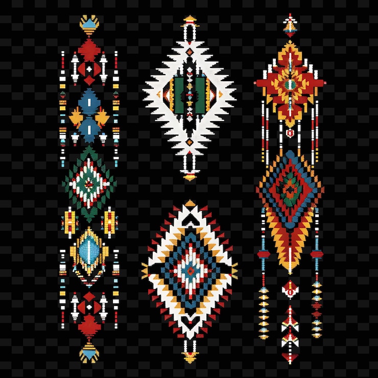 PSD obras de cuentas nativas americanas con formas geométricas borderline de png diseños únicos de motivos estilizados