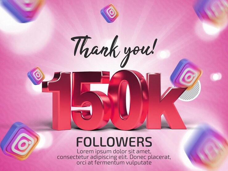 PSD obrigado 150 mil seguidores no instagram texto renderizado em psd 3d com texto editável