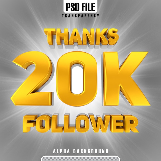 Obrigado 20k follow gold 3d rendering banner