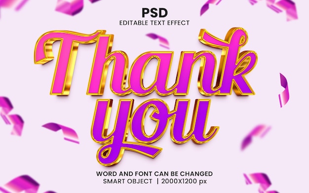 Obrigado 3d efeito de texto editável psd premium com fundo