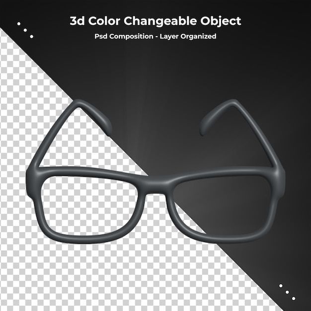 occhiali da sole alla moda e ottica con lenti nere con design moderno degli accessori Rendering 3D