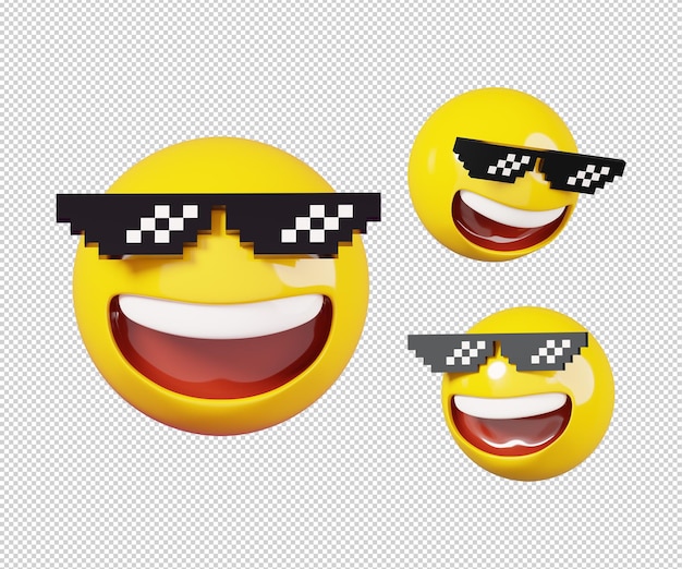 Occhiali da sole pixelati Thug Life emoticon isolato Icona Emoji ed emoticon facce concetto 3D rendering