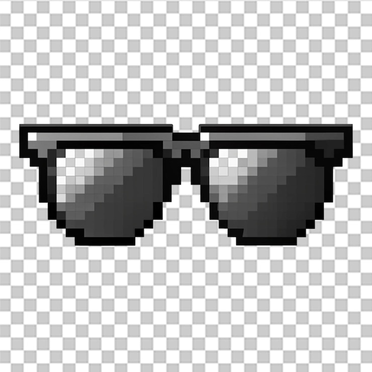 PSD occhiali pixel art neri isolati su sfondo trasparente