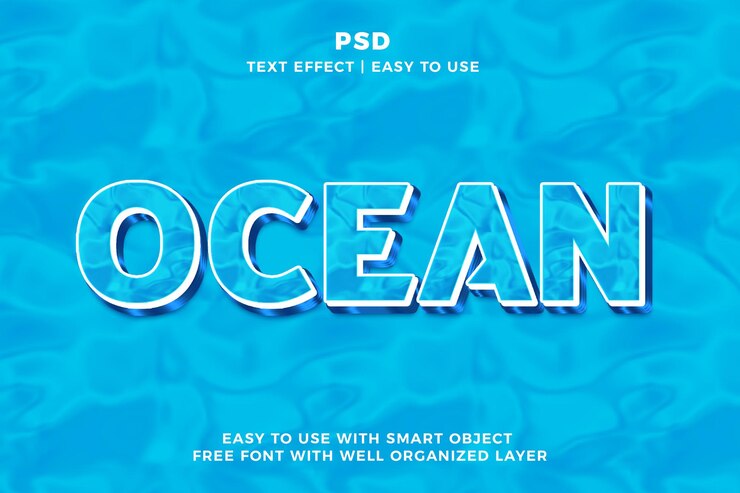 PSD ocean 3d editable photoshop text effect psd style with background