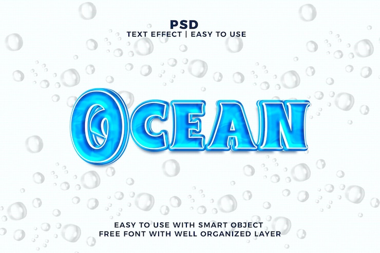 PSD ocean 3d editable photoshop text effect style psd with background