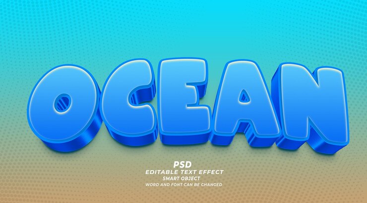 PSD ocean 3d editable text effect photoshop template