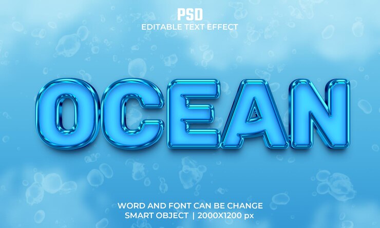 PSD ocean 3d editable text effect premium psd with background