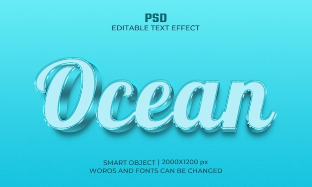 Ocean 3d photoshop efecto de texto editable con fondo