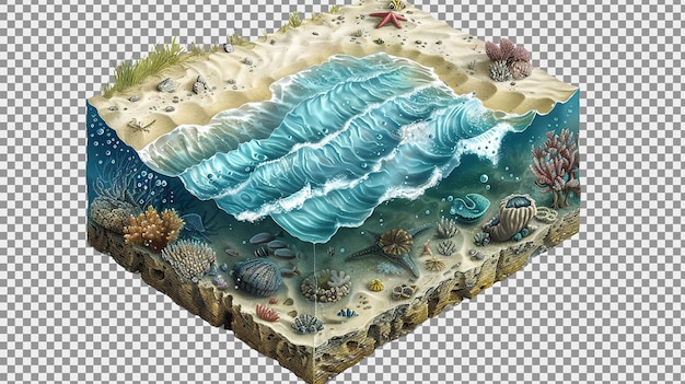 PSD océan bleu isométrique avec des vagues sur fond vue de la mer profonde avec la surface de l'océan et sous l'eau