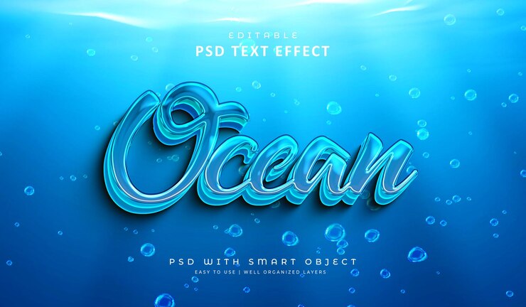 PSD ocean blue 3d editable text effect