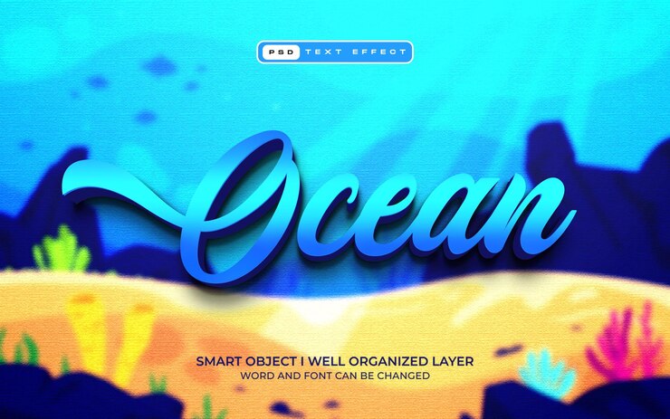 PSD ocean blue 3d editable text effect