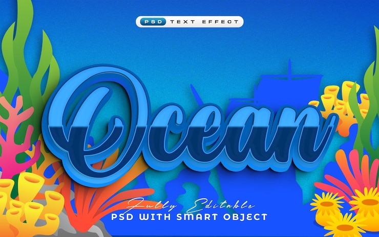 PSD ocean blue 3d editable text effect