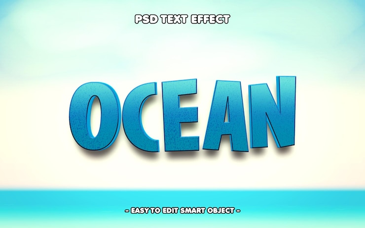 PSD ocean blue 3d editable text effect