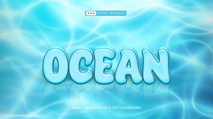 PSD ocean blue 3d editable text effect