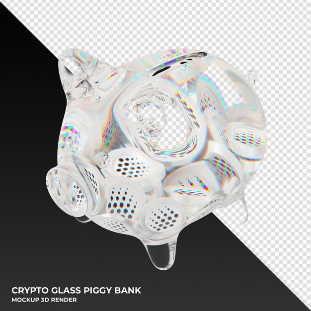 Ocean protocol ocean glas-sparschwein mit kryptomünzen 3d-illustration