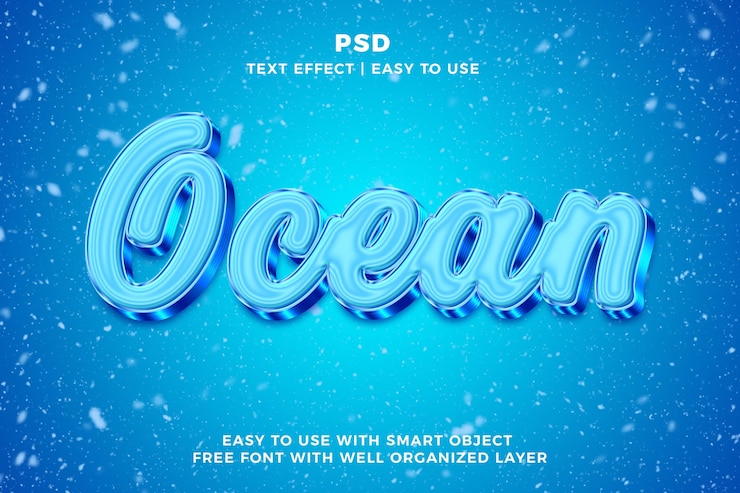 PSD océano 3d editable con efecto de texto de photoshop estilo psd con fondo