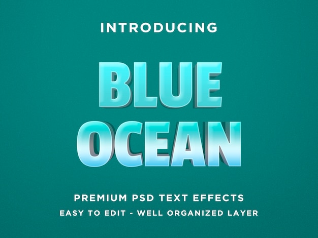 PSD oceano azul - efeito de texto 3d