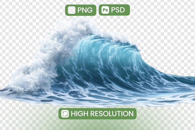 PSD océano png de alta resolución agua azul estrellándose imagen dramática de paisajes marinos perfecta para proyectos de diseño y arte digital