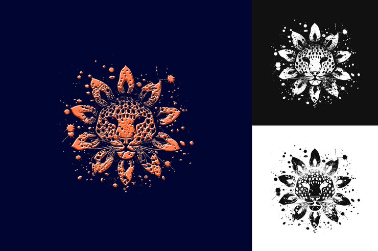 PSD ocelot rosette spots con modelli di orchidee alla vaniglia e minima creative illustration vector design