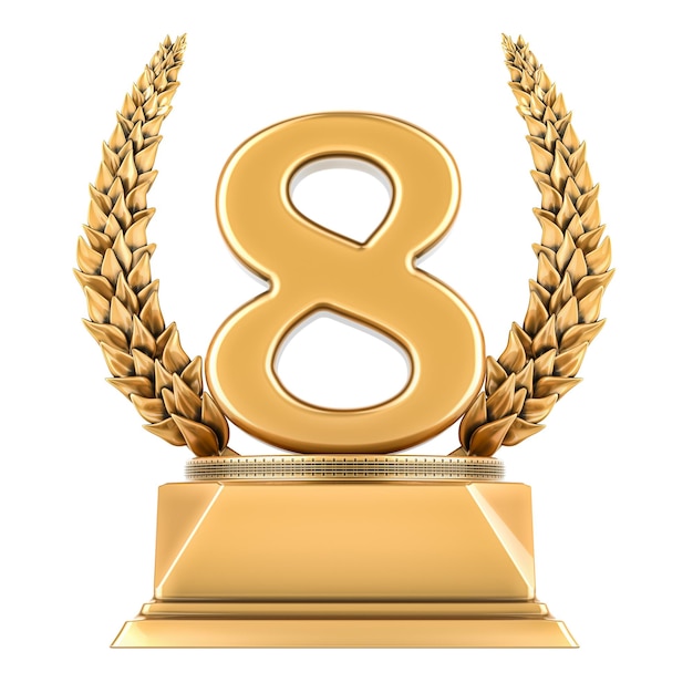 Ocho 8 lugar de oro copa trofeo renderización 3D aislado en fondo transparente