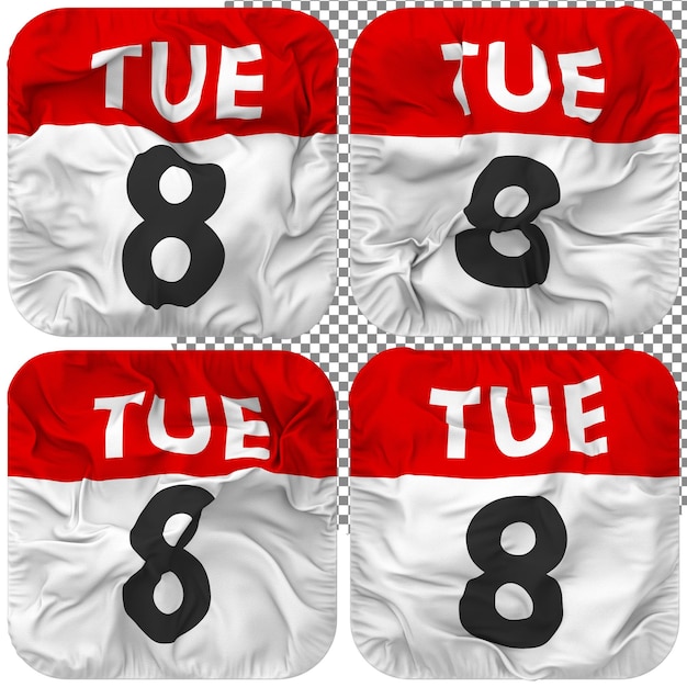 Octavo 8 Martes Fecha Calendario Icono Aislado Cuatro Ondulación Estilo Bump Textura 3D Rendering