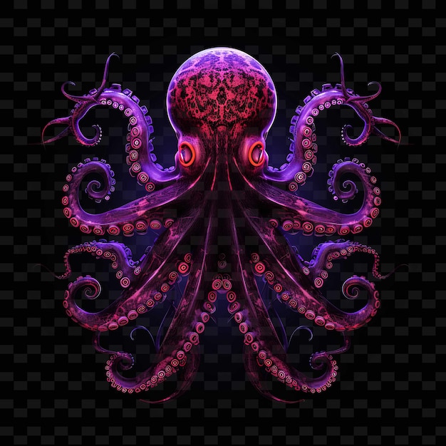 Octopus electric purple twisting neon lines seashells tentac png y2k shapes transparente lichtkunst