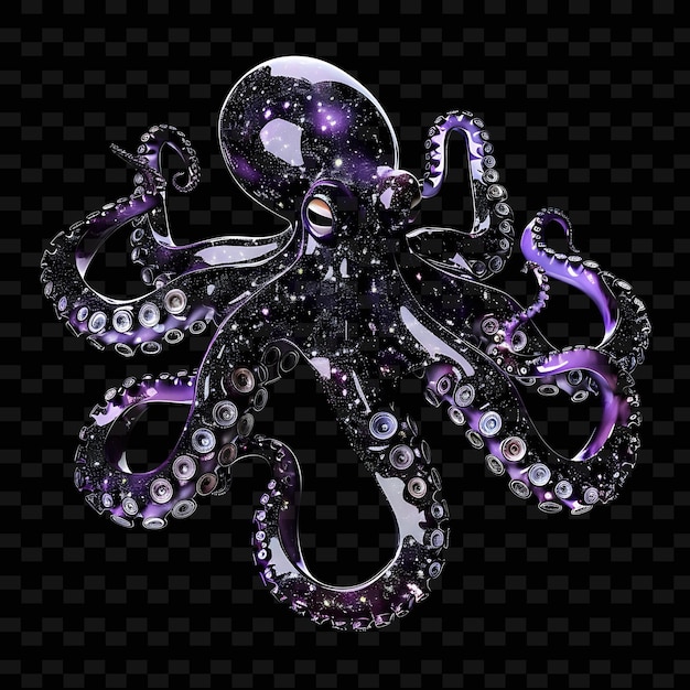 PSD octopus en forme d'encre scintillante liquide opaque noir avec si collections d'art en forme abstraite d'animaux