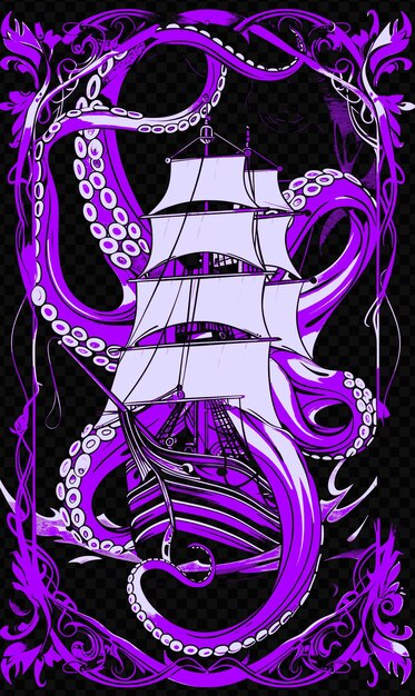 Octopus wickelt seine tentakeln um ein schiff poster design w psd art design concept poster banner