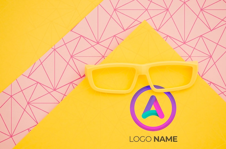 PSD óculos amarelos com design de logotipo minimalista