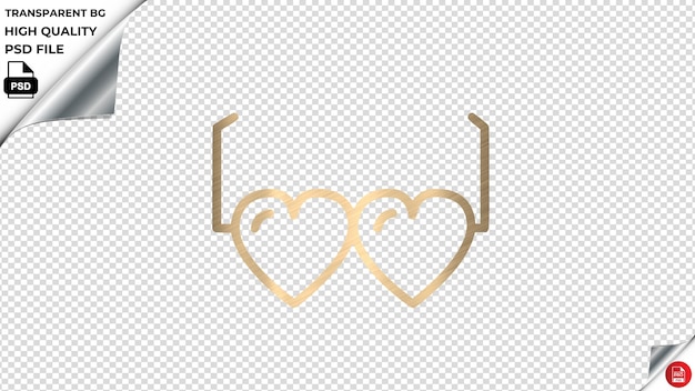 PSD Óculos de coração ícones vetoriais ouro brilhante cor texturizada psd transparente