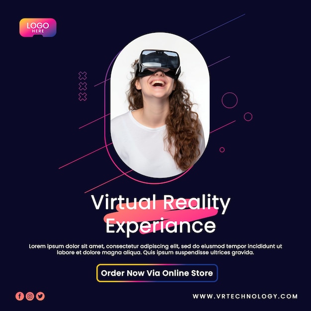 PSD Óculos de realidade virtual promo post design totalmente editável modelo psd