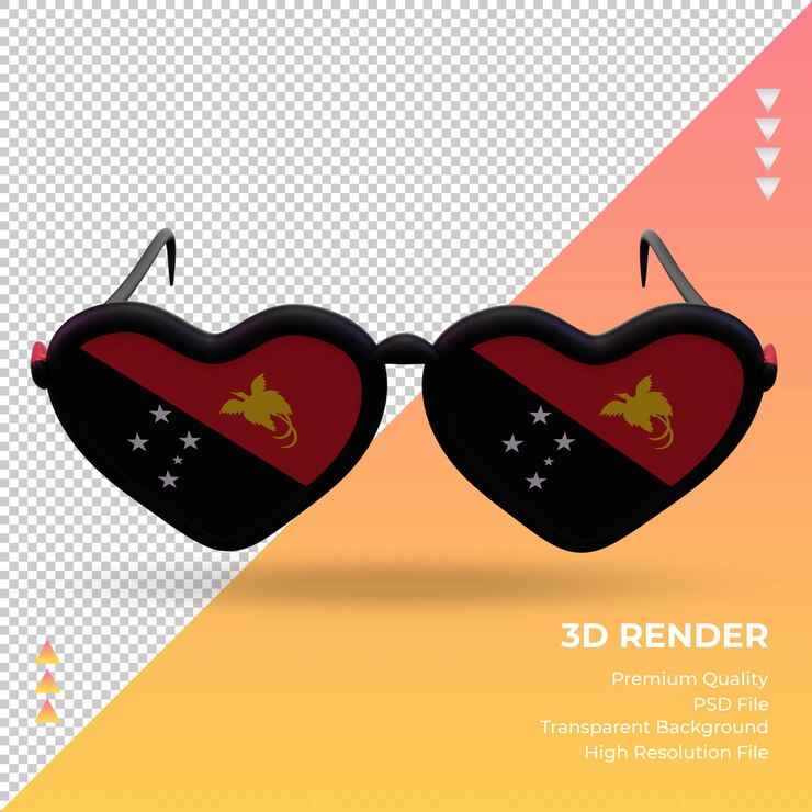 PSD óculos de sol 3d amam a bandeira de papua nova guiné renderizando a vista frontal