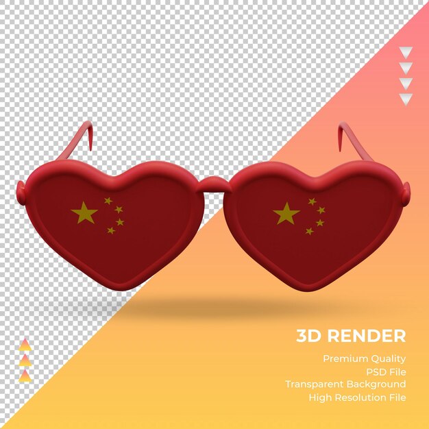 Óculos de sol 3d amam a vista frontal de renderização da bandeira da china