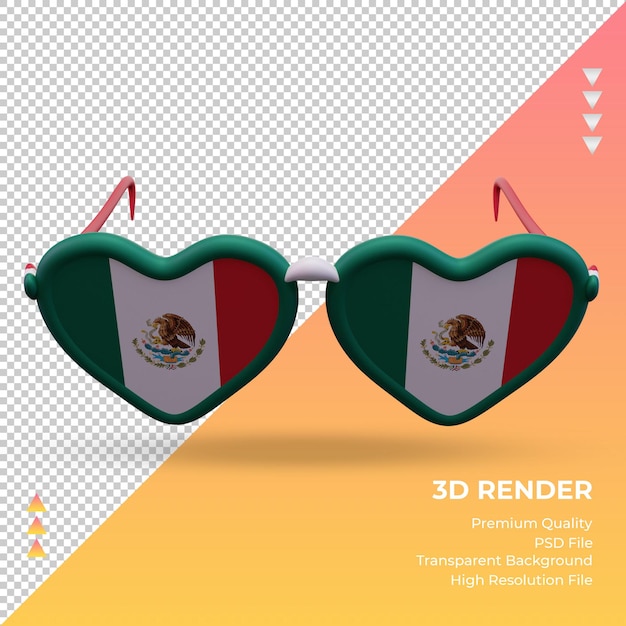 Óculos de sol 3d amam a vista frontal de renderização da bandeira do méxico