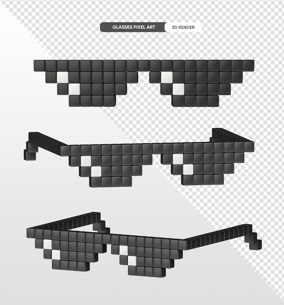 PSD Óculos pixel art preto em 3d renderiza fundo transparente