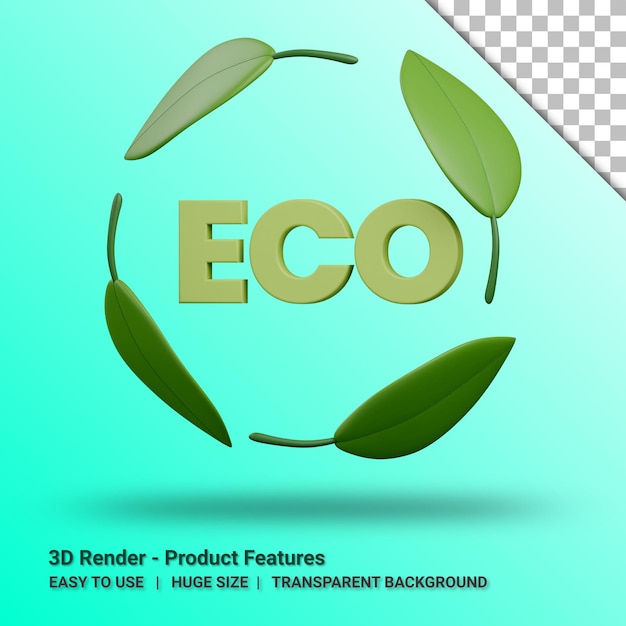PSD Öko-produkt verfügt über einen 3d-aufkleber mit transparentem hintergrund