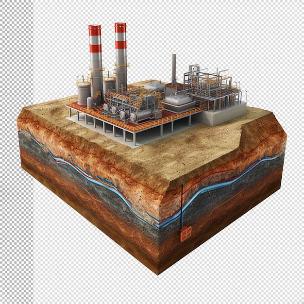 Ölgasbehandlungsanlage 3d-erdquerschnitt durchsichtiger hintergrund