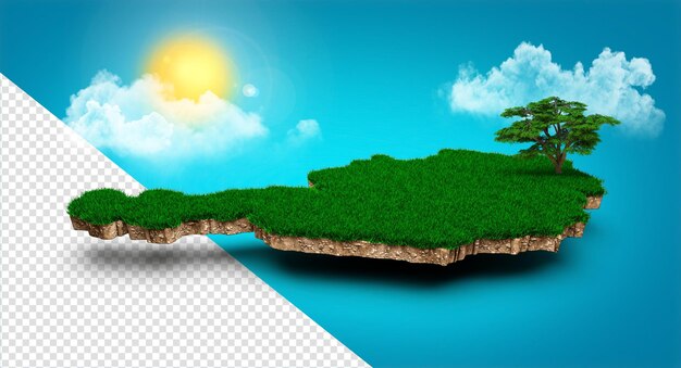 Österreich-Karte Realistische 3D-Karte österreichischer Wolken Baum-Sonnenstrahlen auf hellblauem Himmel 3D-Darstellung