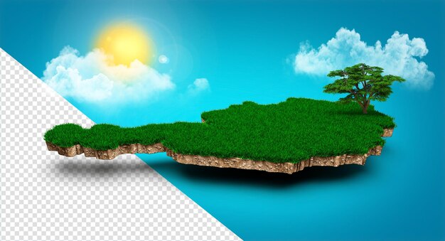 Österreich-karte realistische 3d-karte österreichischer wolken baum-sonnenstrahlen auf hellblauem himmel 3d-darstellung