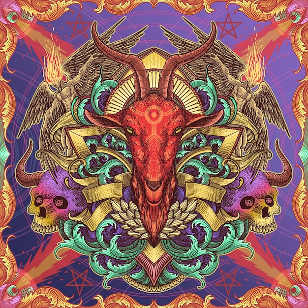 Oeuvre psychédélique de chèvre rouge