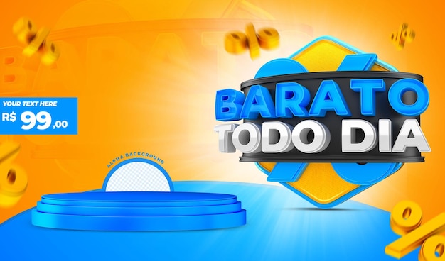 PSD ofereça todos os dias com pódio azul para renderização 3d da campanha brasileira