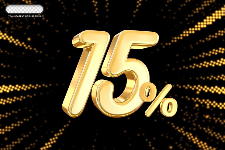 PSD oferta de 15 por ciento de oro en renderizado 3d