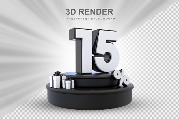 Oferta del 15 por ciento en renderizado de regalo en 3D.