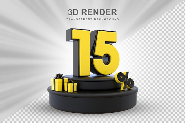 Oferta del 15 por ciento en renderizado de regalo en 3D.