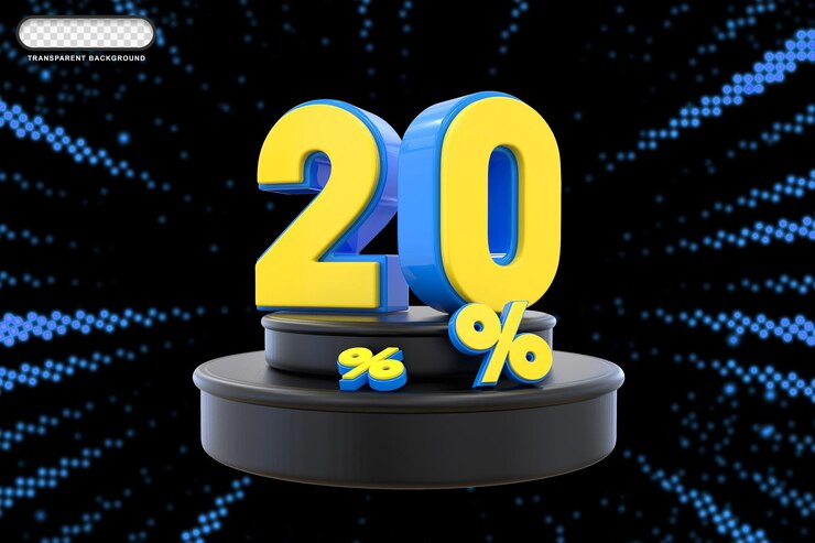 PSD oferta del 20 por ciento en renderizado 3d.