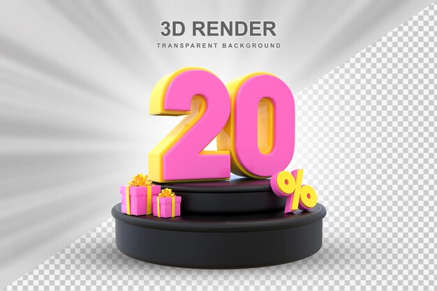 Oferta del 20 por ciento en renderizado de regalo en 3D.