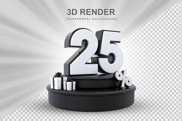 Oferta del 25 por ciento en renderizado de regalo en 3D.