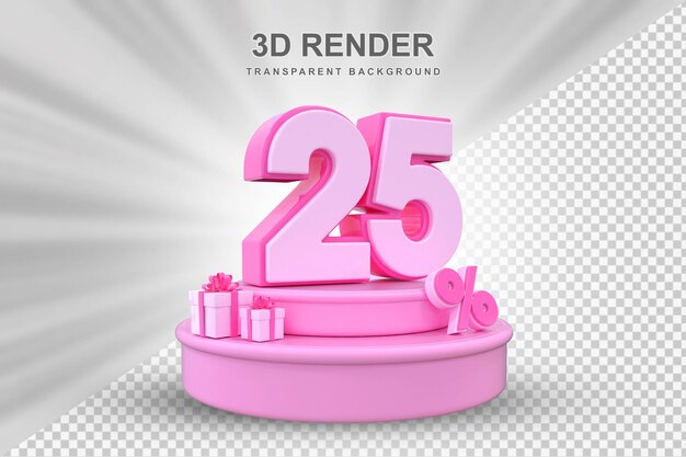 Oferta del 25 por ciento en renderizado de regalo en 3D.