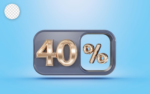 Oferta de 40 por ciento de descuento con concepto de renderizado 3d de fondo azul de aspecto metálico dorado para el mercado