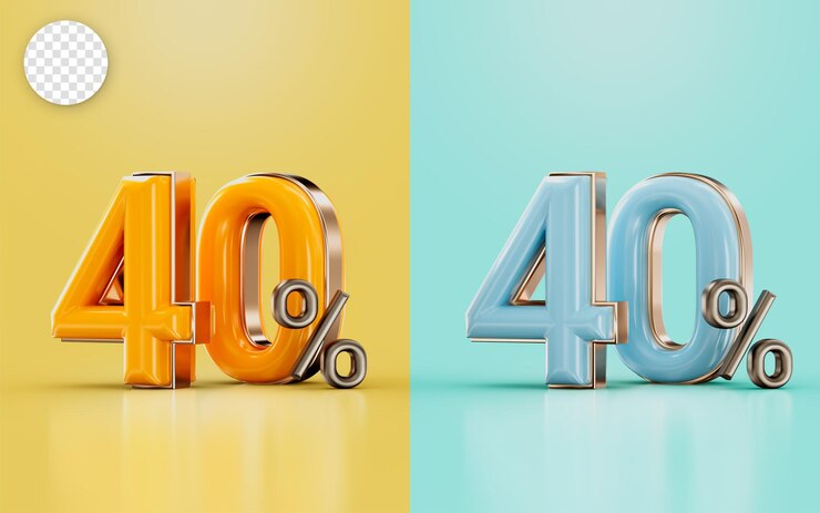 PSD oferta de 40 por ciento de descuento con dos colores brillantes diferentes concepto de renderizado 3d naranja y cian